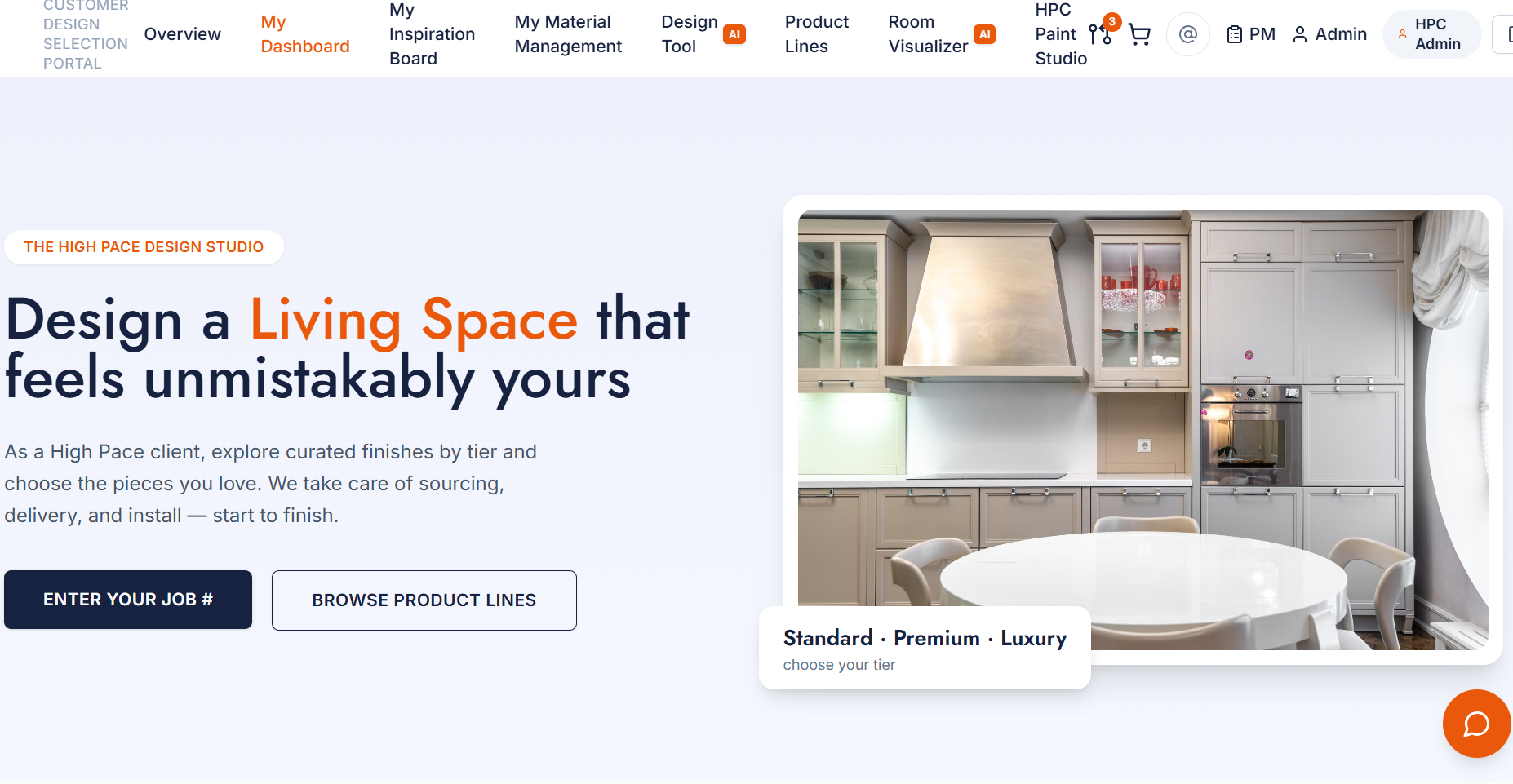 The High Pace Design Studio client tool, built in-house for the exclusive use of High Pace clients