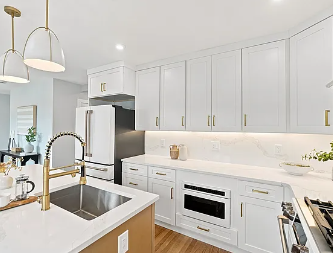 White kitchen cabinetry in the Watertown renovation